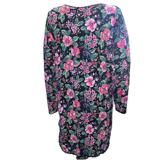 Victorias Secret Vintage 80s/90s Floral Button-Front Sleep Shirt Black/Pink M/L - Picture 2 of 8